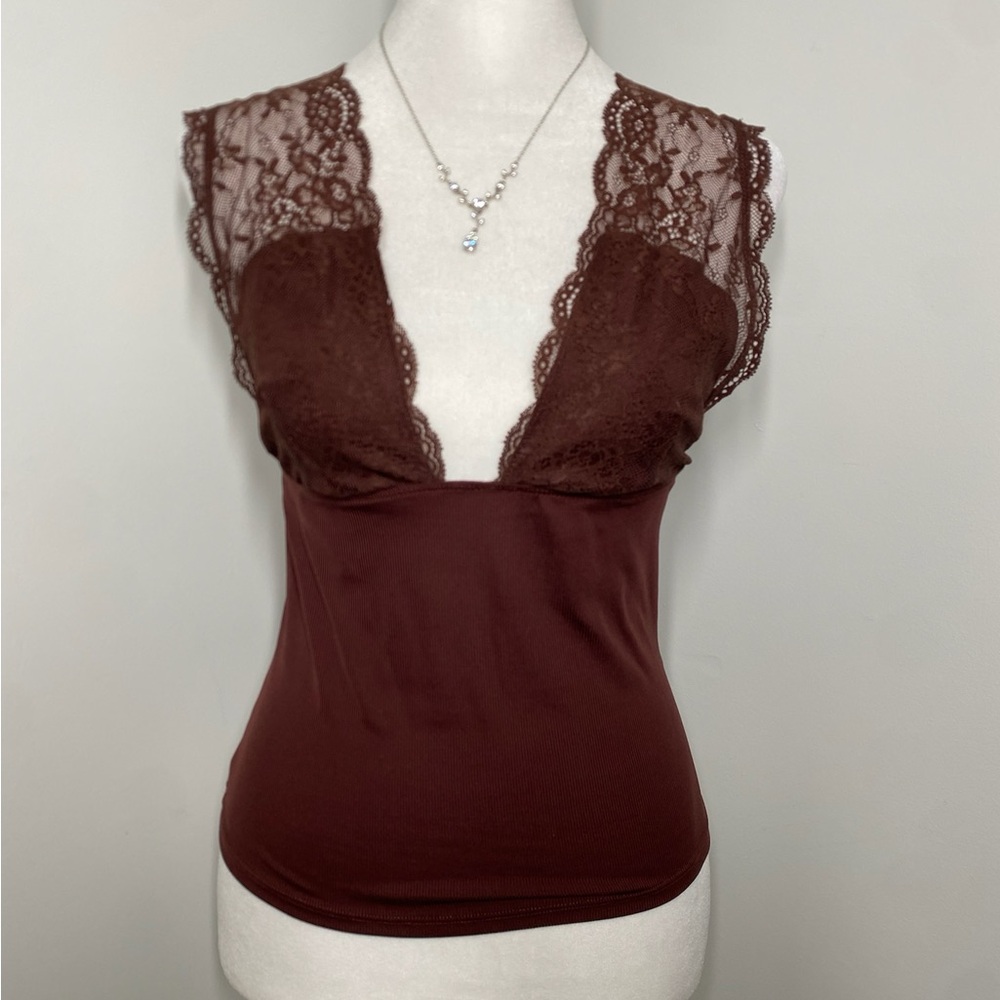 Free People Lace Trim Coca Sleeveless Top CB226